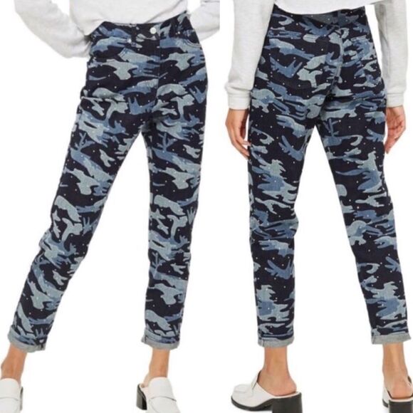 TOPSHOP Blue Camo Mom Jeans! Size 28. - Picture 10 of 10